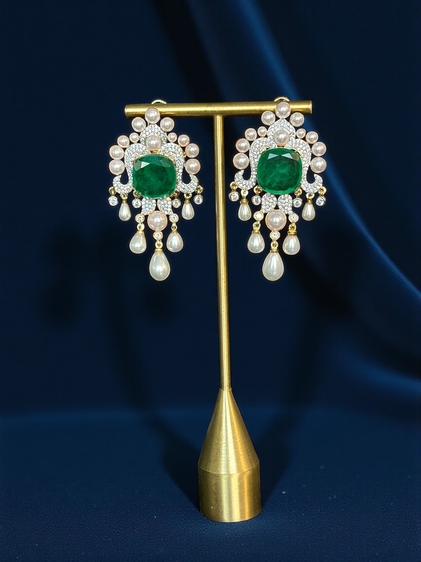 Emerald Green Kundan & Pearl Drop Earrings | Holiday Party Gift