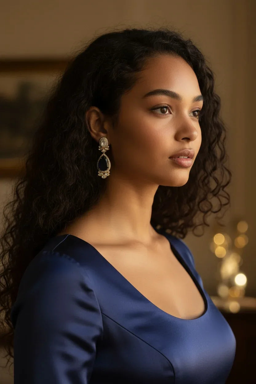 Sapphire Blue Kundan Statement Earrings – Holiday & Christmas Jewelry - BeautySutra by Shikha