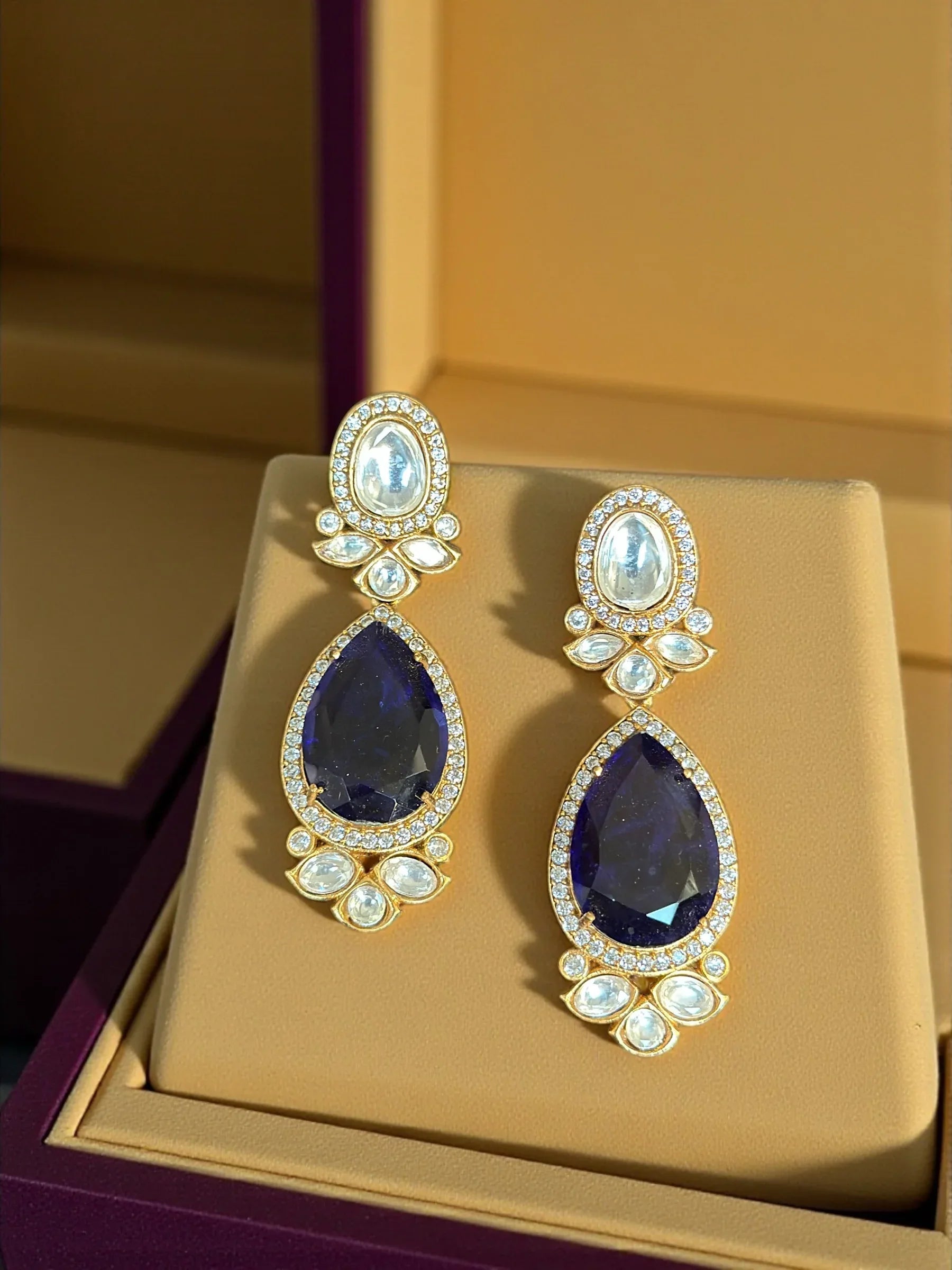 Sapphire Blue Kundan Statement Earrings – Holiday & Christmas Jewelry - BeautySutra by Shikha