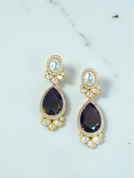 Sapphire Blue Kundan Statement Earrings – Holiday & Christmas Jewelry