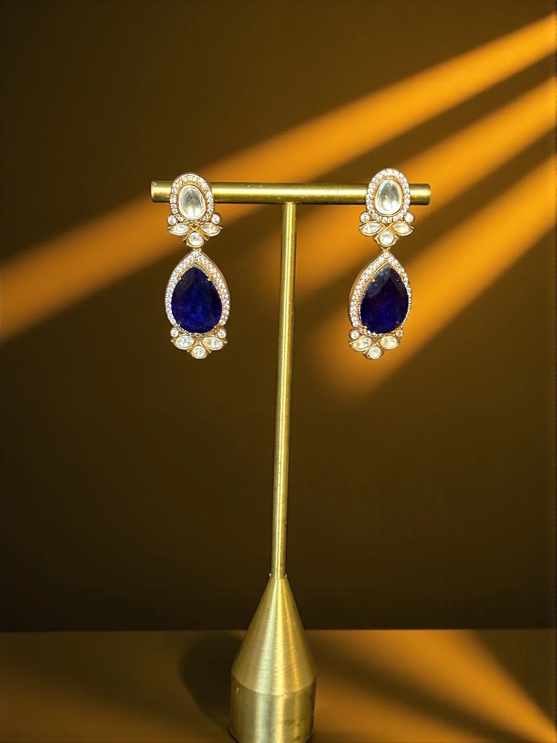 Sapphire Blue Kundan Statement Earrings – Holiday & Christmas Jewelry - BeautySutra by Shikha