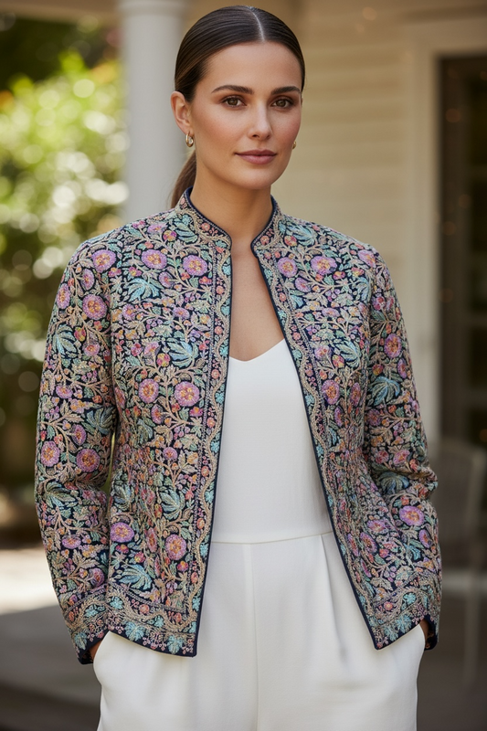 Handwoven Pashmina Embroidered Woolen Jacket | Luxury Winter Ethnic Jacket for Women – BeautySutra by Shikha