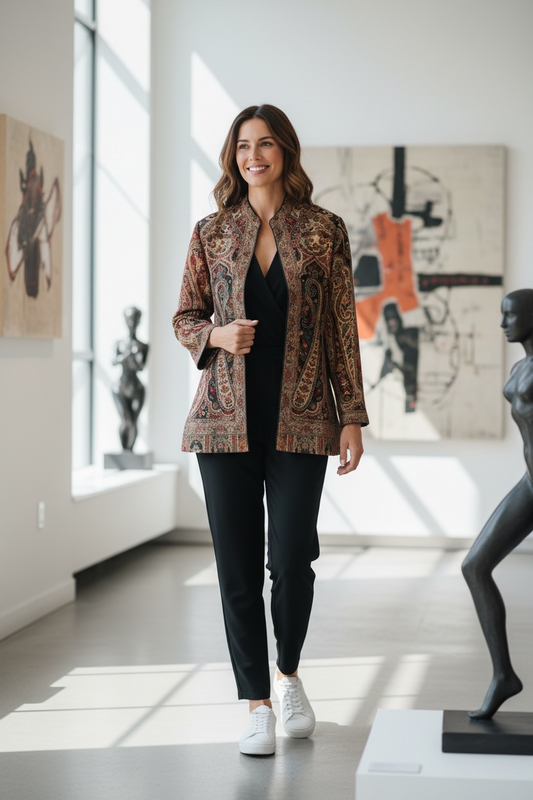 Paisley Print Woolen Ethnic Jacket for Women | Handcrafted Indo-Western Winter Jacket – BeautySutra by Shikha