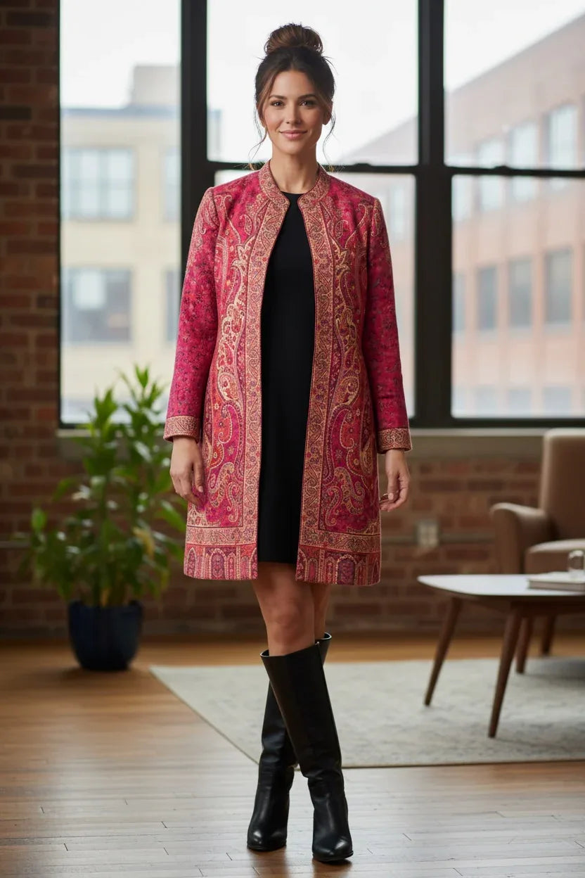 Paisley Print Woolen Ethnic Jacket for Women | Handcrafted Indo-Western Winter Jacket – BeautySutra by Shikha - BeautySutra by Shikha