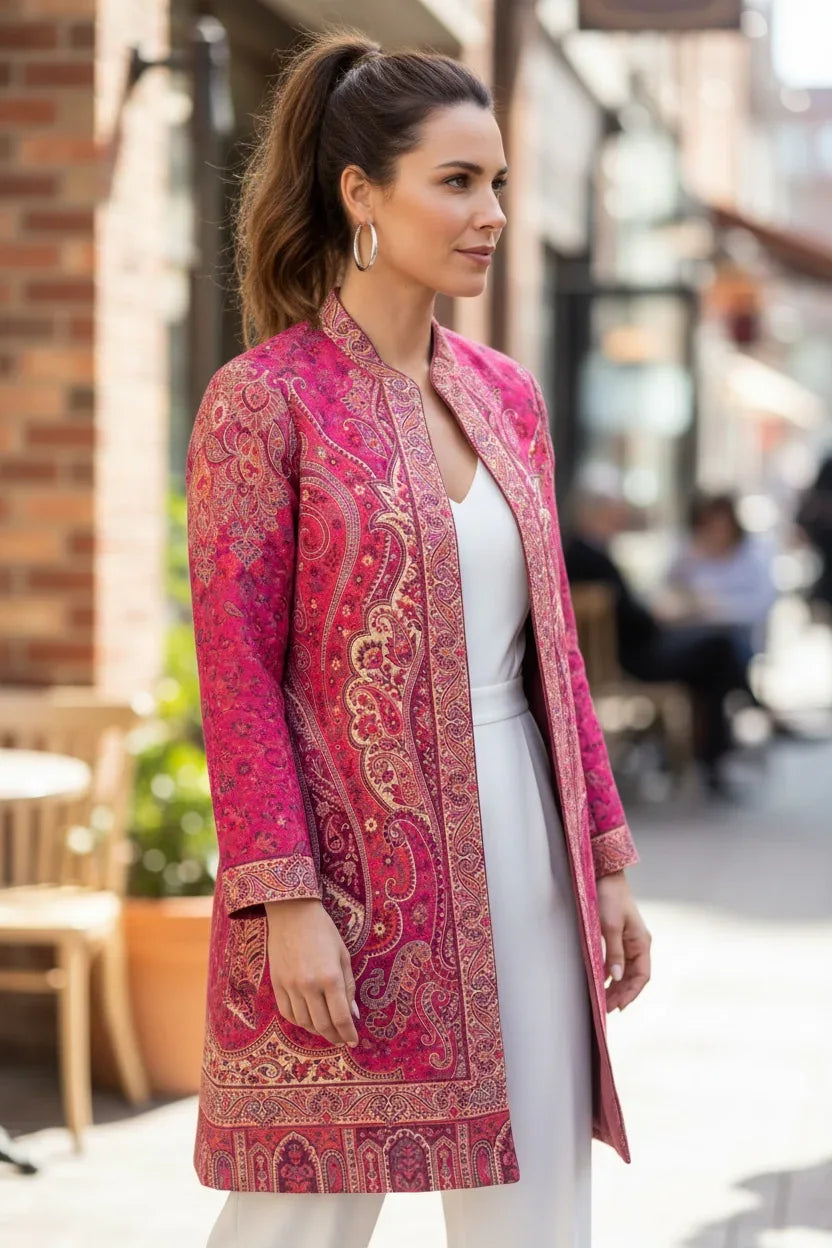 Paisley Print Woolen Ethnic Jacket for Women | Handcrafted Indo-Western Winter Jacket – BeautySutra by Shikha - BeautySutra by Shikha