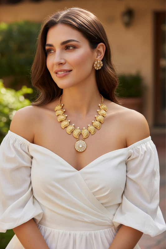 Gold Statement Pearl Necklace Set – Holiday Party Jewelry | Black Friday Deal