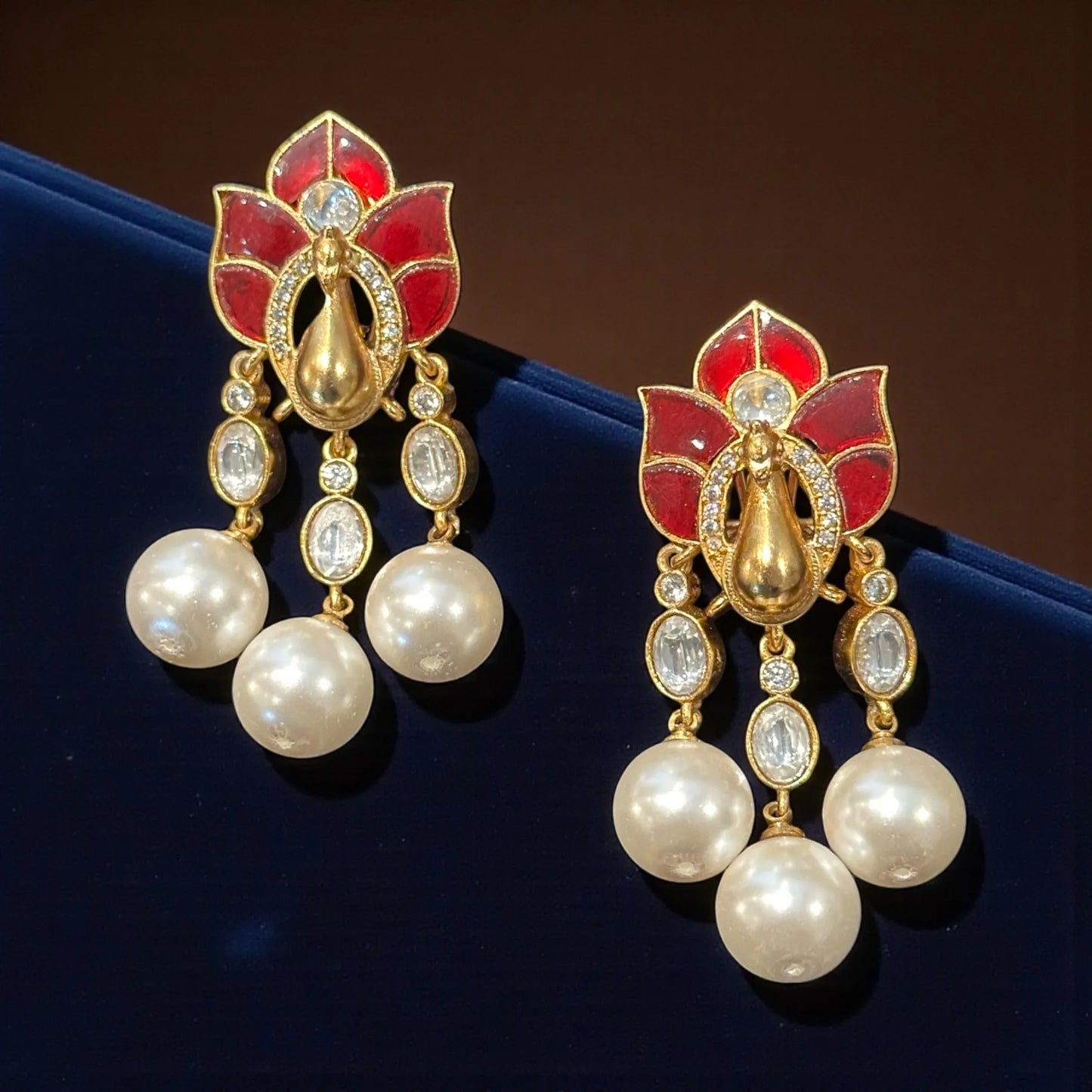 Red Lotus Pearl Dangle Earrings – Holiday Glam Jewelry | Black Friday Deal - BeautySutra by Shikha