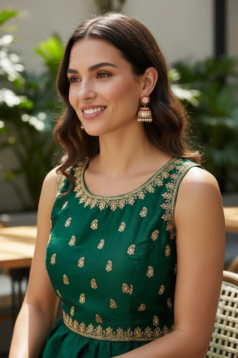 Red & Gold Crystal Jhumka Earrings with Pearls – Holiday Festive Jewelry - BeautySutra by Shikha