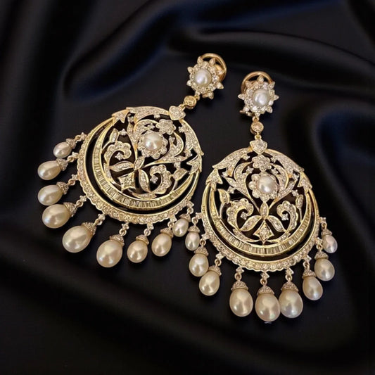 The Maharani Crescent Pearl Dangler Earrings