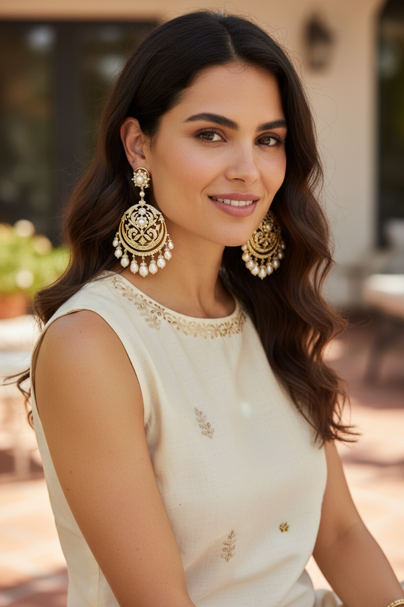 The Maharani Crescent Pearl Dangler Earrings