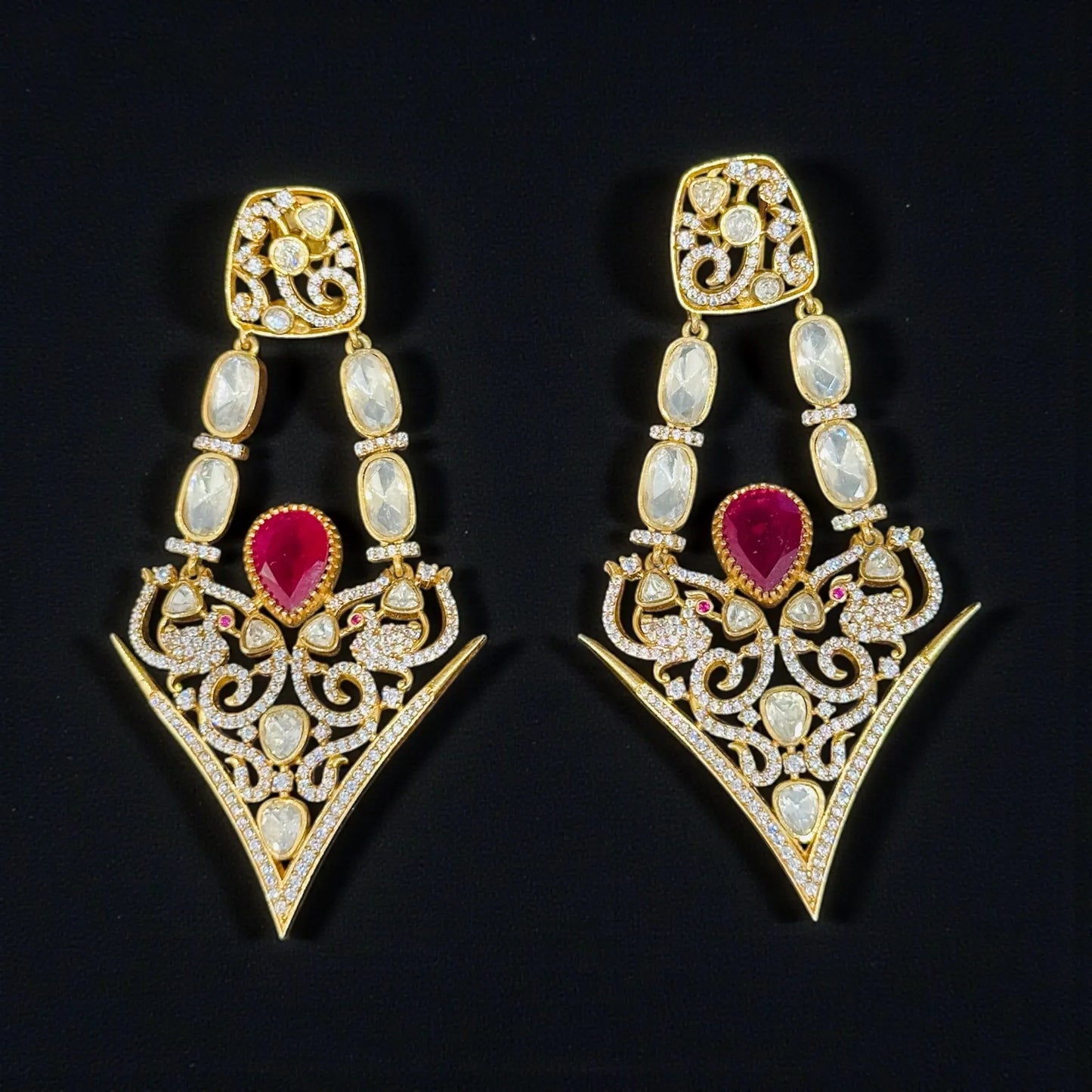Ruby Drop Earrings in Gold – Diamond-Studded Holiday Statement - BeautySutra by Shikha