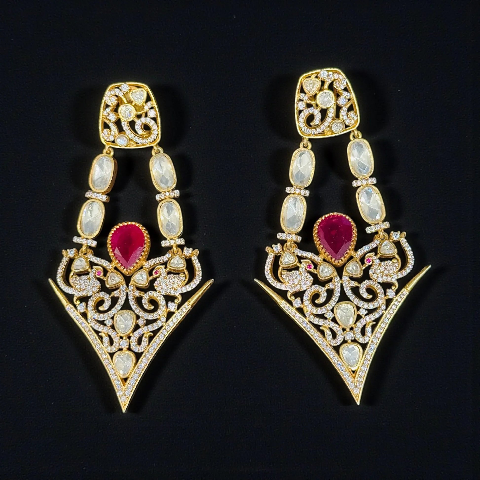 Ruby Drop Earrings in Gold – Diamond-Studded Holiday Statement - BeautySutra by Shikha
