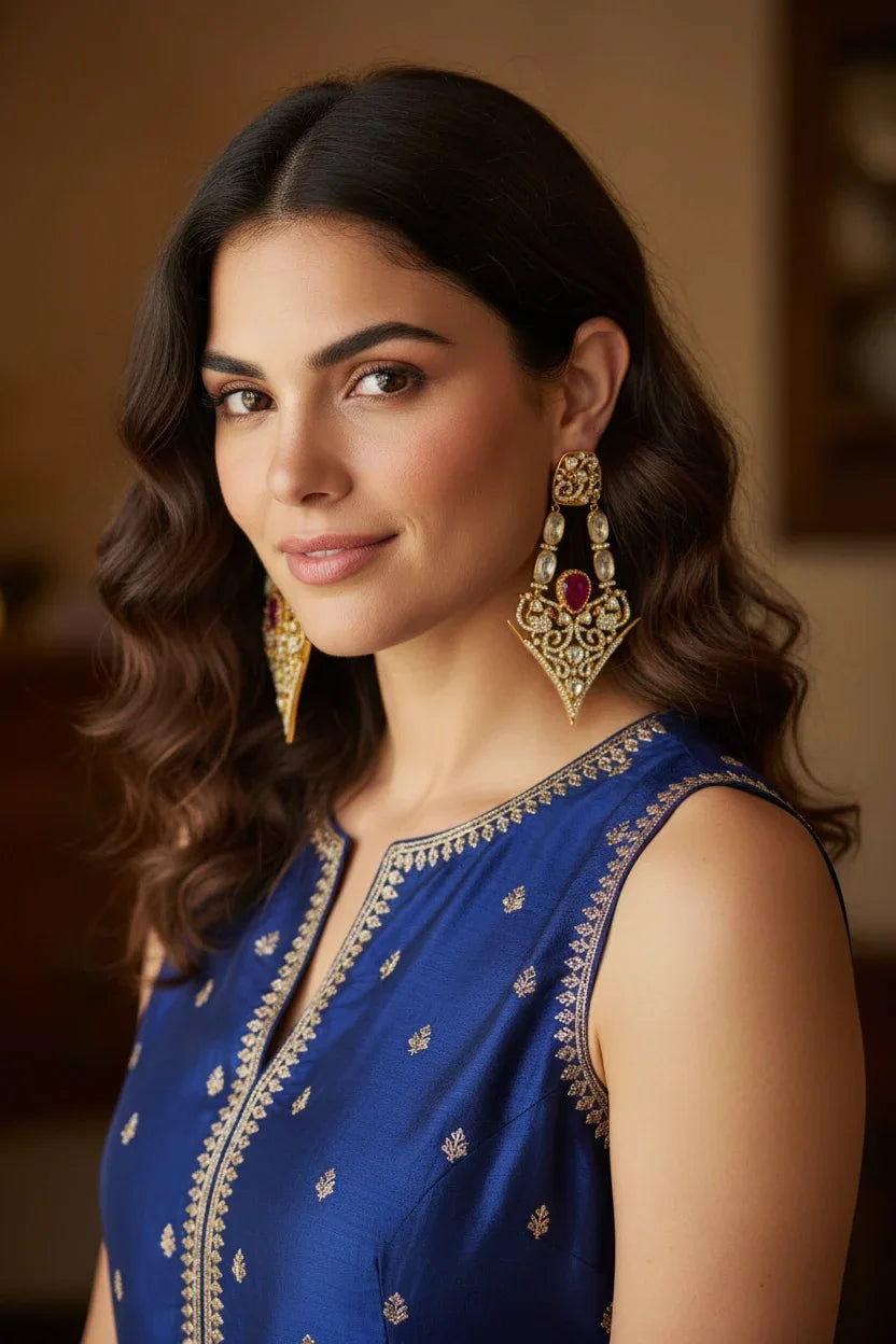 Ruby Drop Earrings in Gold – Diamond-Studded Holiday Statement - BeautySutra by Shikha
