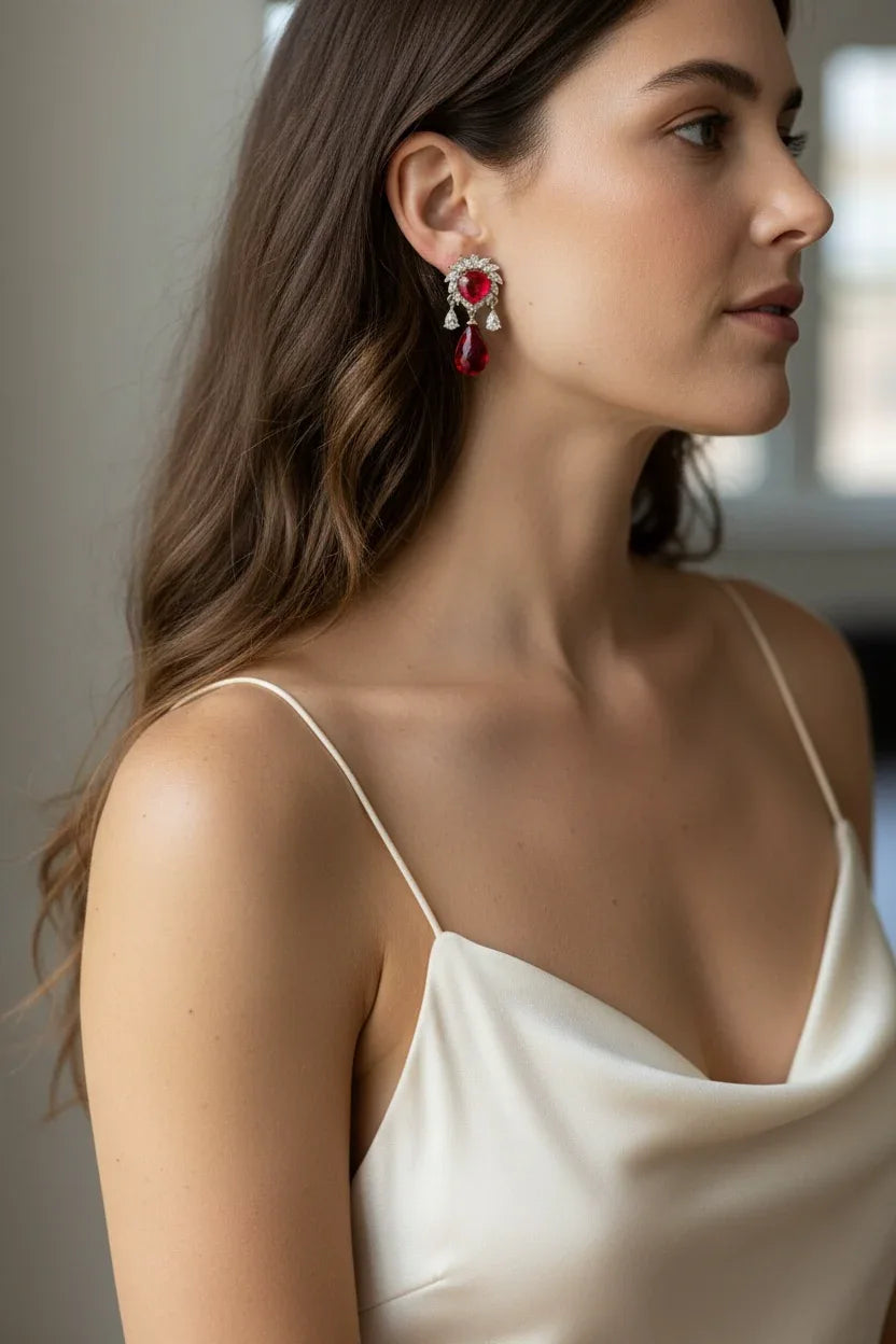 Red Gemstone Drop Earrings – Elegant Holiday Jewelry Gift - BeautySutra by Shikha