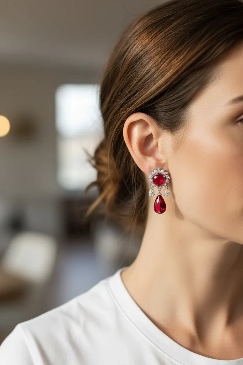 Red Gemstone Drop Earrings – Elegant Holiday Jewelry Gift - BeautySutra by Shikha