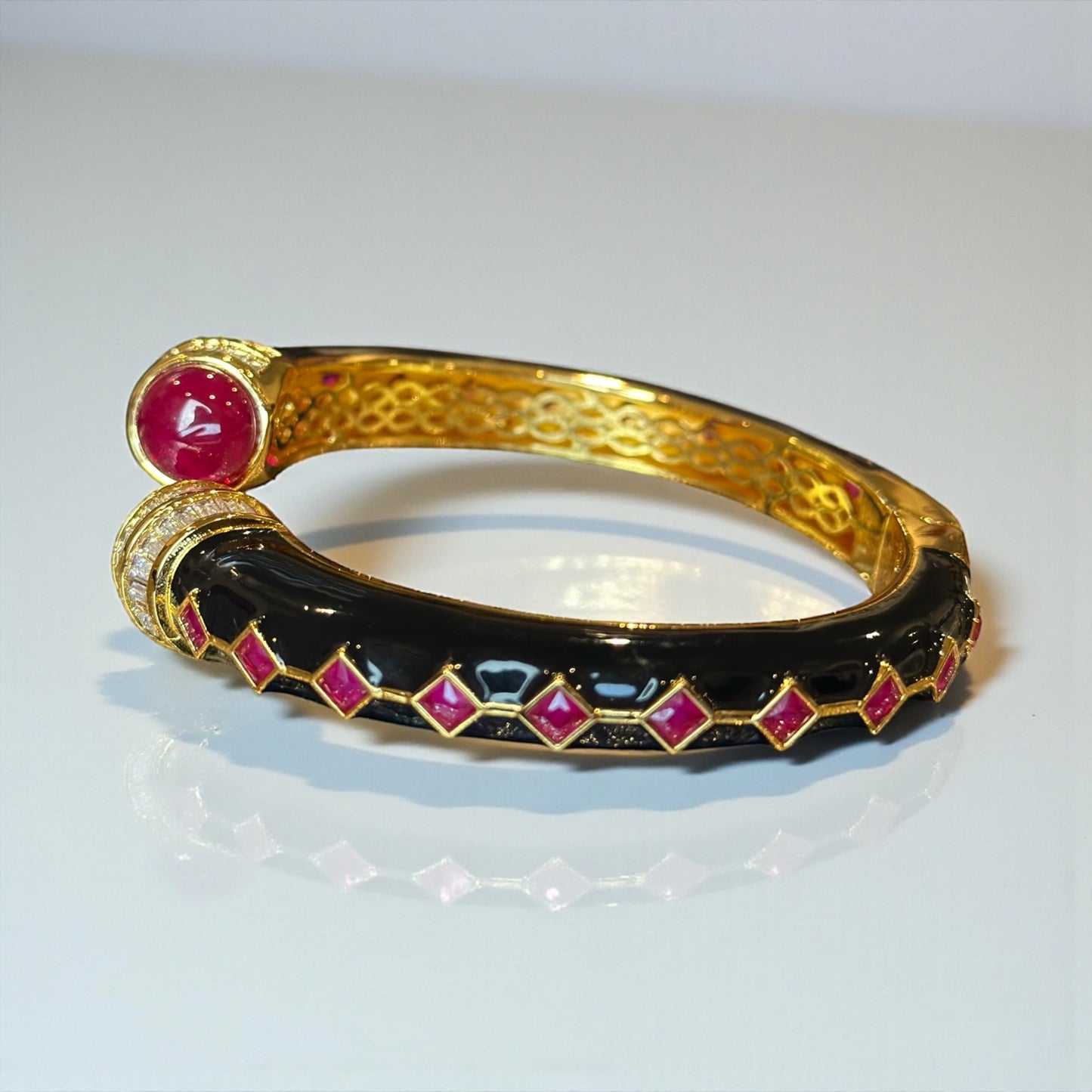 Black Enamel & Ruby Bangle – Holiday Luxury Gift 2025