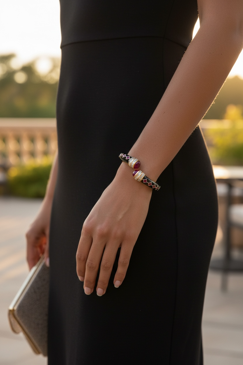 Black Enamel & Ruby Bangle – Holiday Luxury Gift 2025