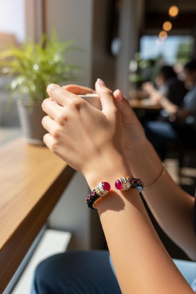 Black Enamel & Ruby Bangle – Holiday Luxury Gift 2025