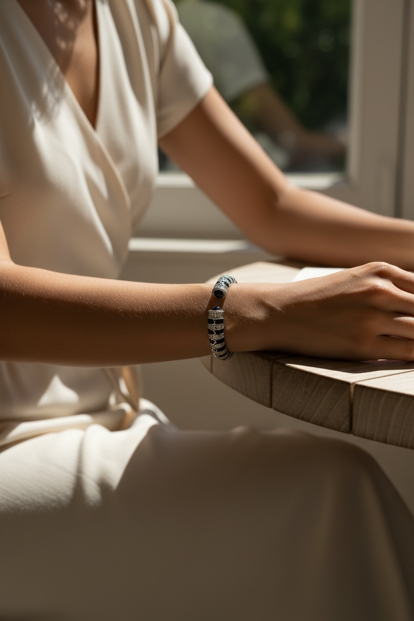 Sapphire Cuff – Black Enamel & Diamond Sparkle