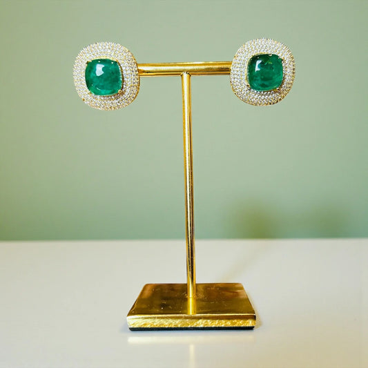 Gold-Tone Emerald Stud Earrings – Classic Holiday Gift 2025