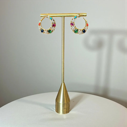 Multicolor Gemstone Hoops – Festive Gold Statement Earrings