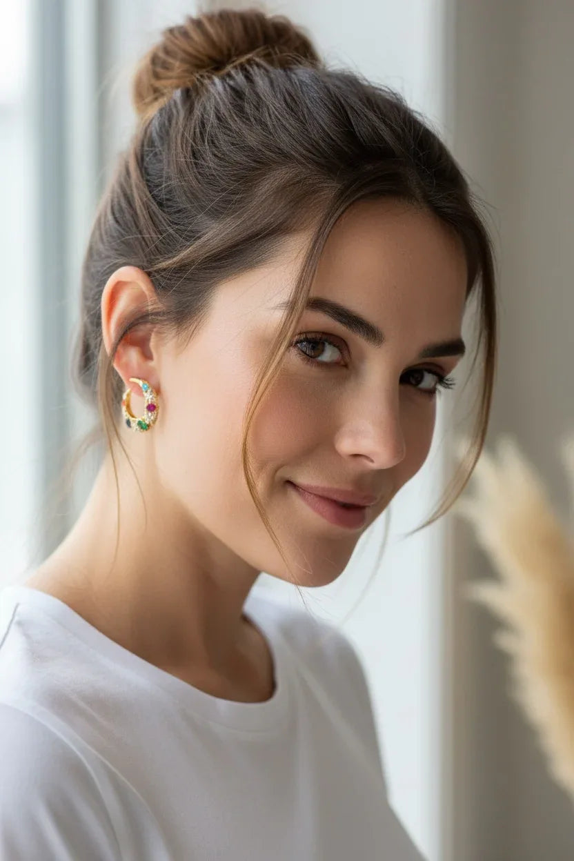 Multicolor Gemstone Hoops – Festive Gold Statement Earrings - BeautySutra by Shikha