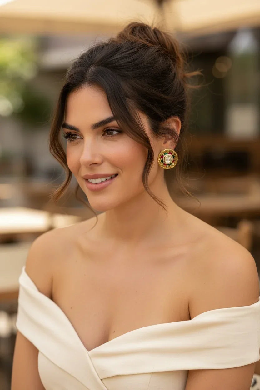 Gold Vintage Halo Statement Studs – Red & Green Holiday Earrings - BeautySutra by Shikha