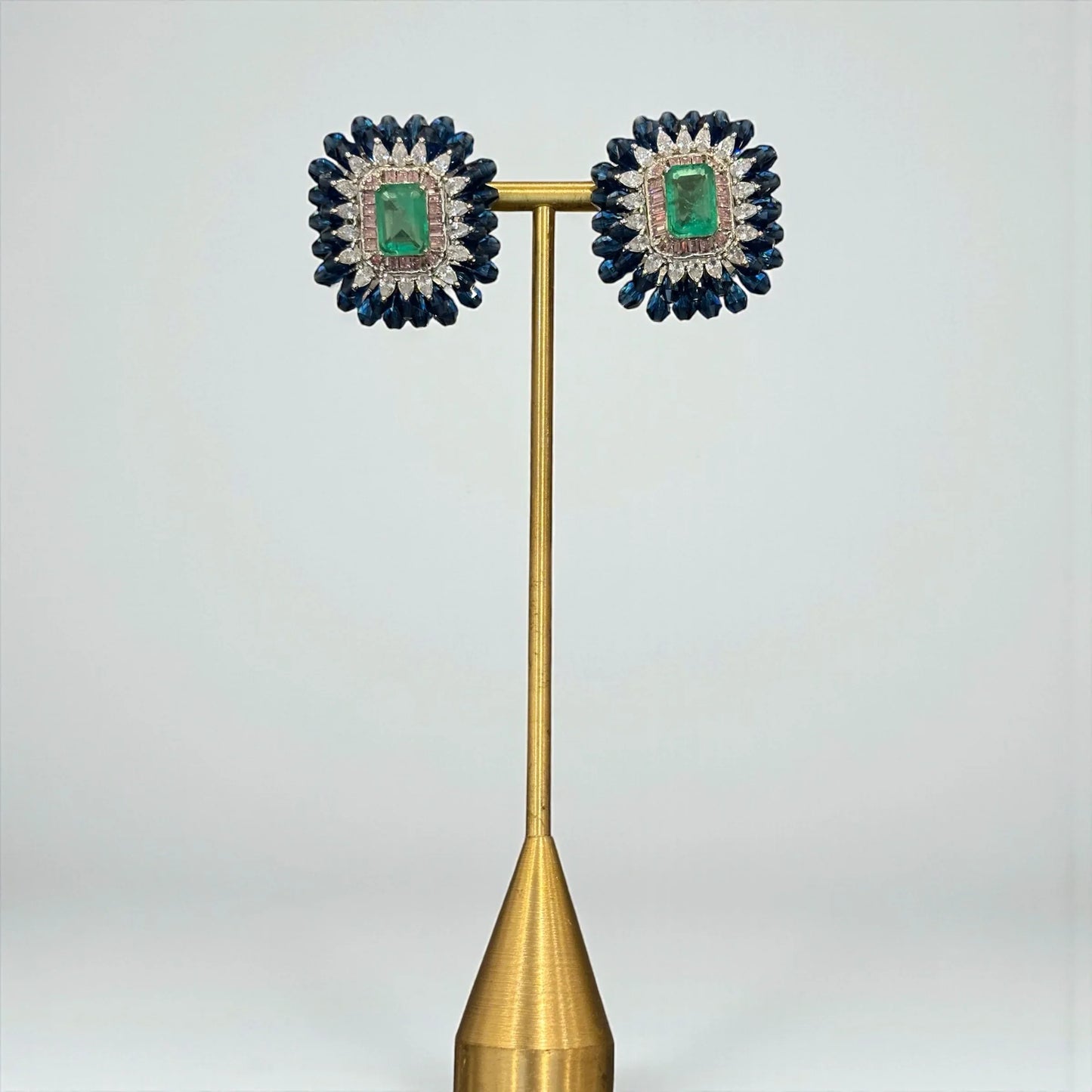 Emerald Sunburst Statement Studs – Luxury Holiday Earrings - BeautySutra by Shikha