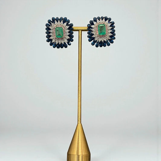 Emerald  Sunburst Statement Studs – Luxury Holiday Earrings