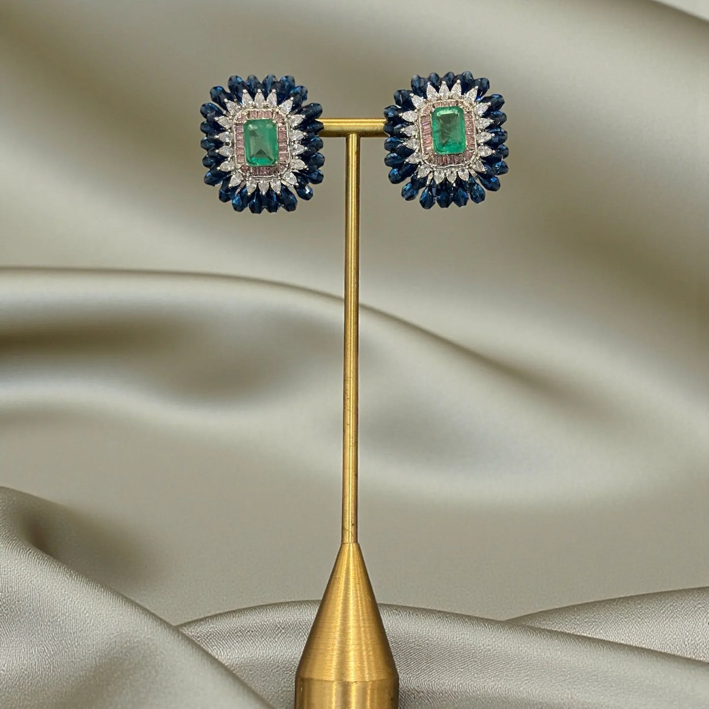 Emerald Sunburst Statement Studs – Luxury Holiday Earrings - BeautySutra by Shikha