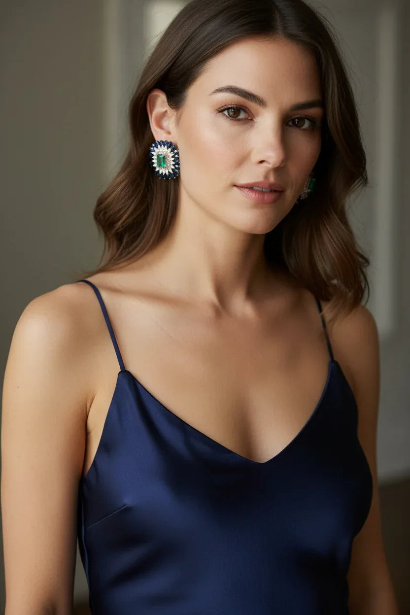 Emerald Sunburst Statement Studs – Luxury Holiday Earrings - BeautySutra by Shikha