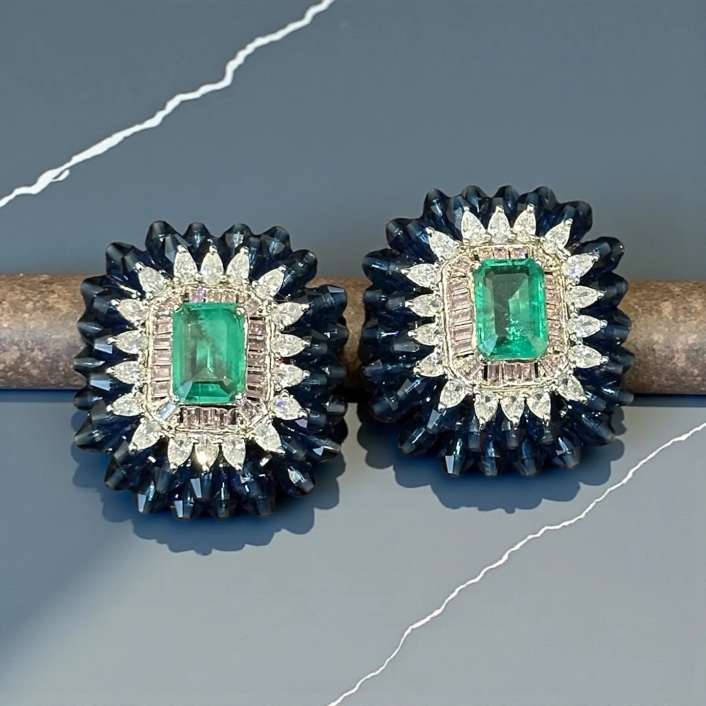 Emerald Sunburst Statement Studs – Luxury Holiday Earrings - BeautySutra by Shikha