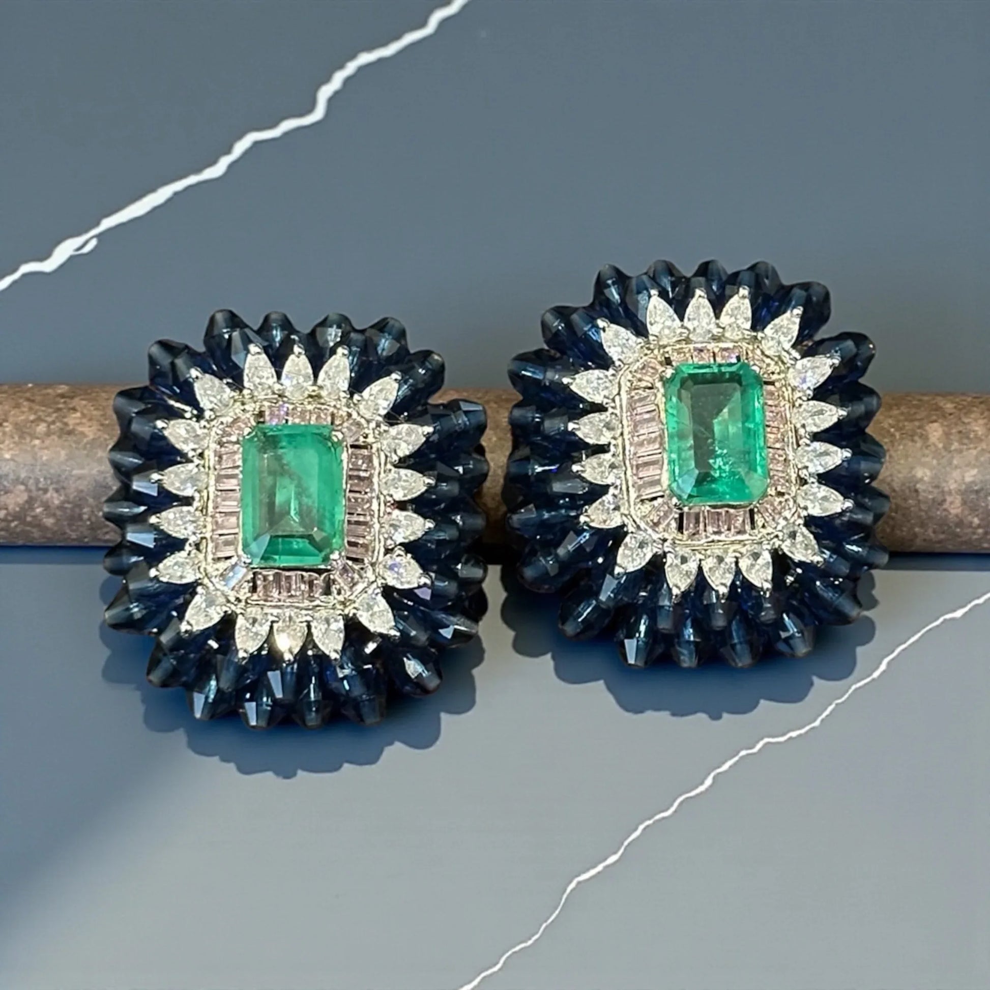 Emerald Sunburst Statement Studs – Luxury Holiday Earrings - BeautySutra by Shikha