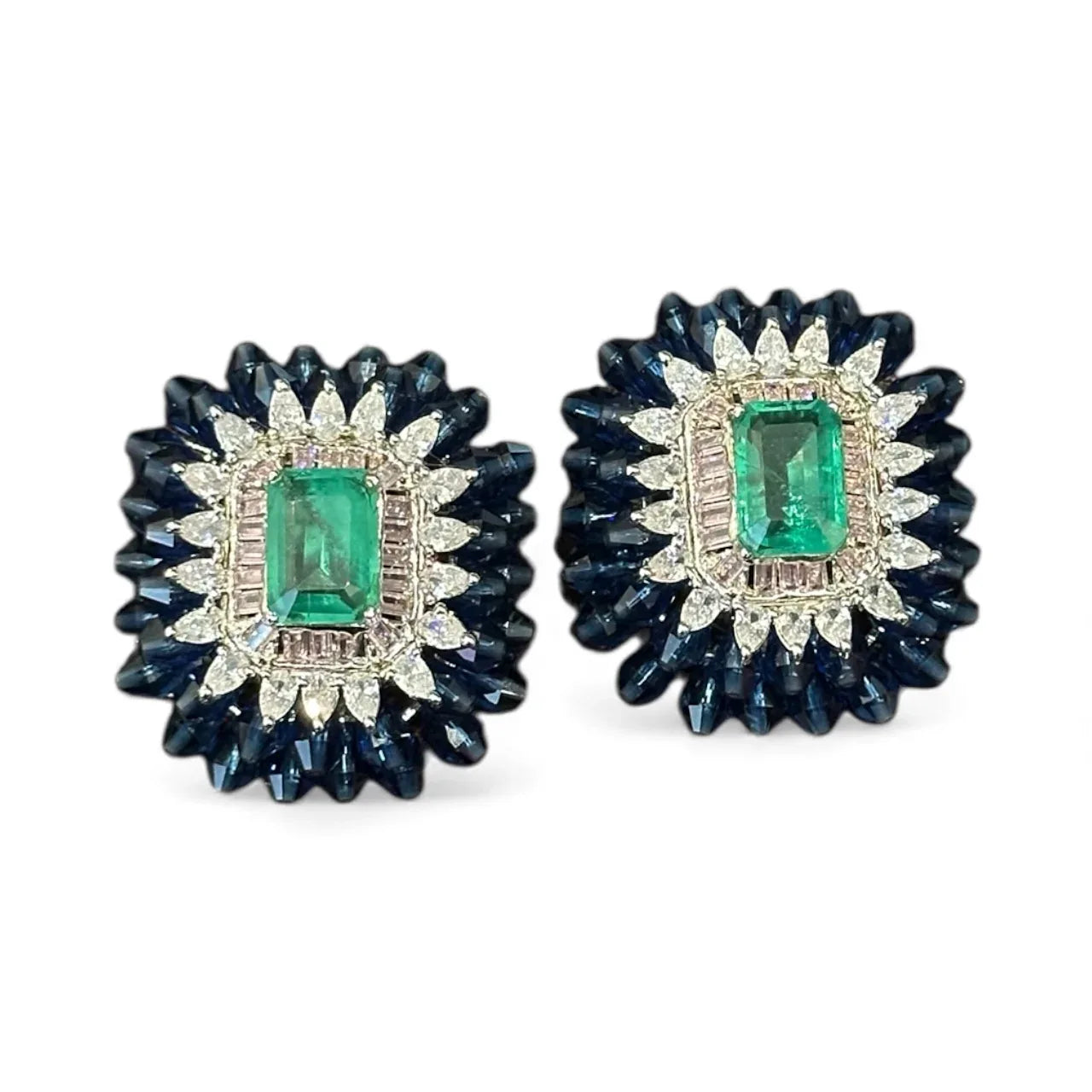Emerald Sunburst Statement Studs – Luxury Holiday Earrings - BeautySutra by Shikha