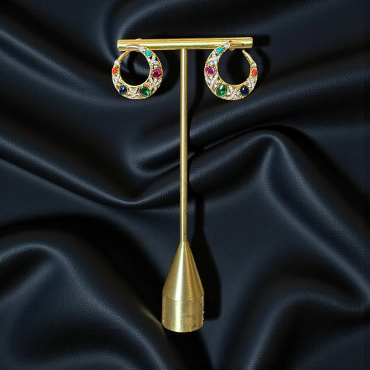 Multicolor Gemstone Hoops – Festive Gold Statement Earrings