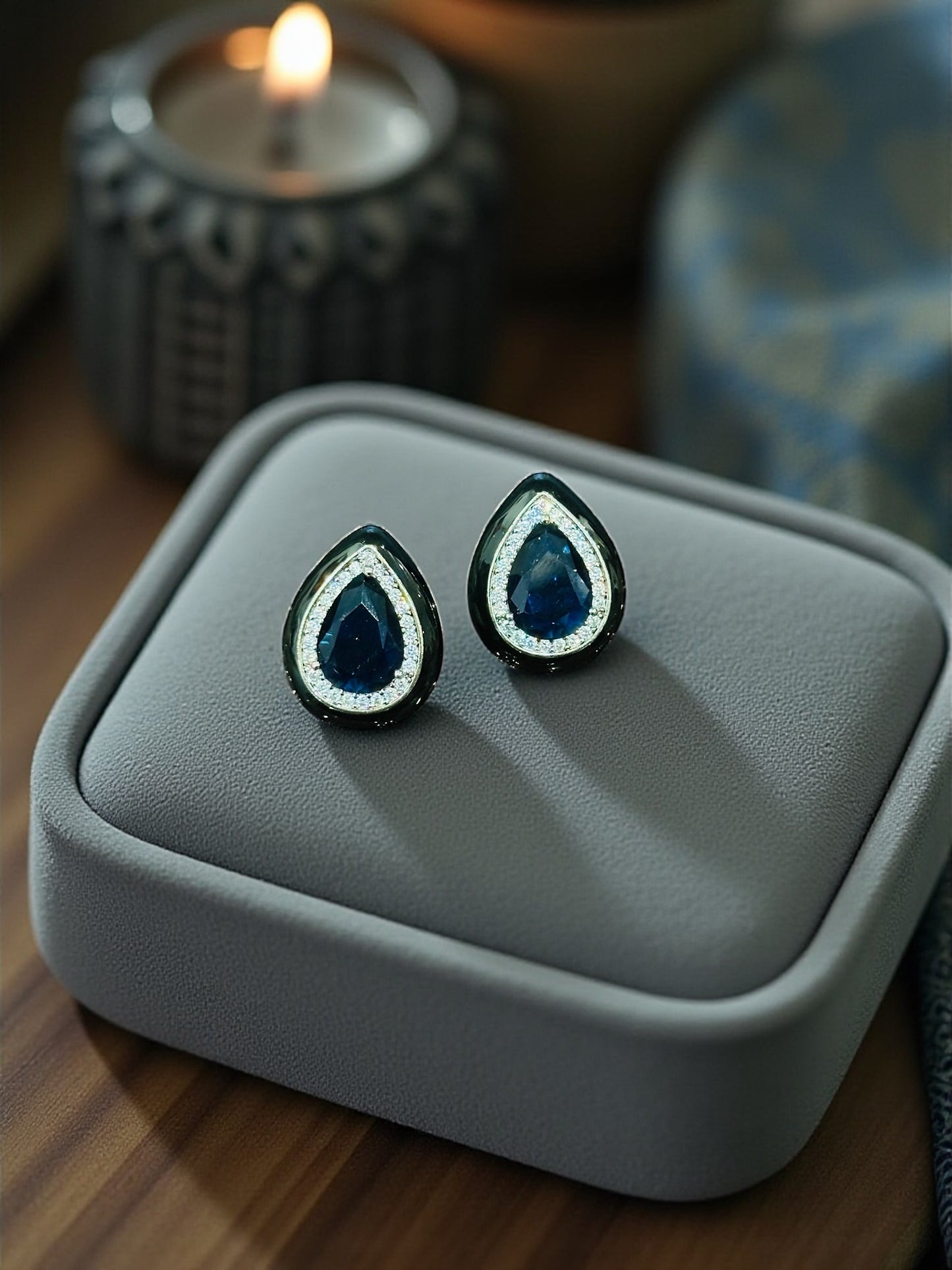 Silver-Tone Sapphire Teardrop Earrings – Holiday Gift 2025