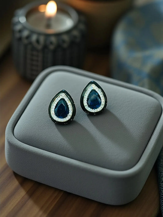 Silver-Tone Sapphire Teardrop Earrings – Holiday Gift 2025