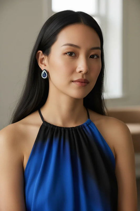 Silver-Tone Sapphire Teardrop Earrings – Holiday Gift 2025