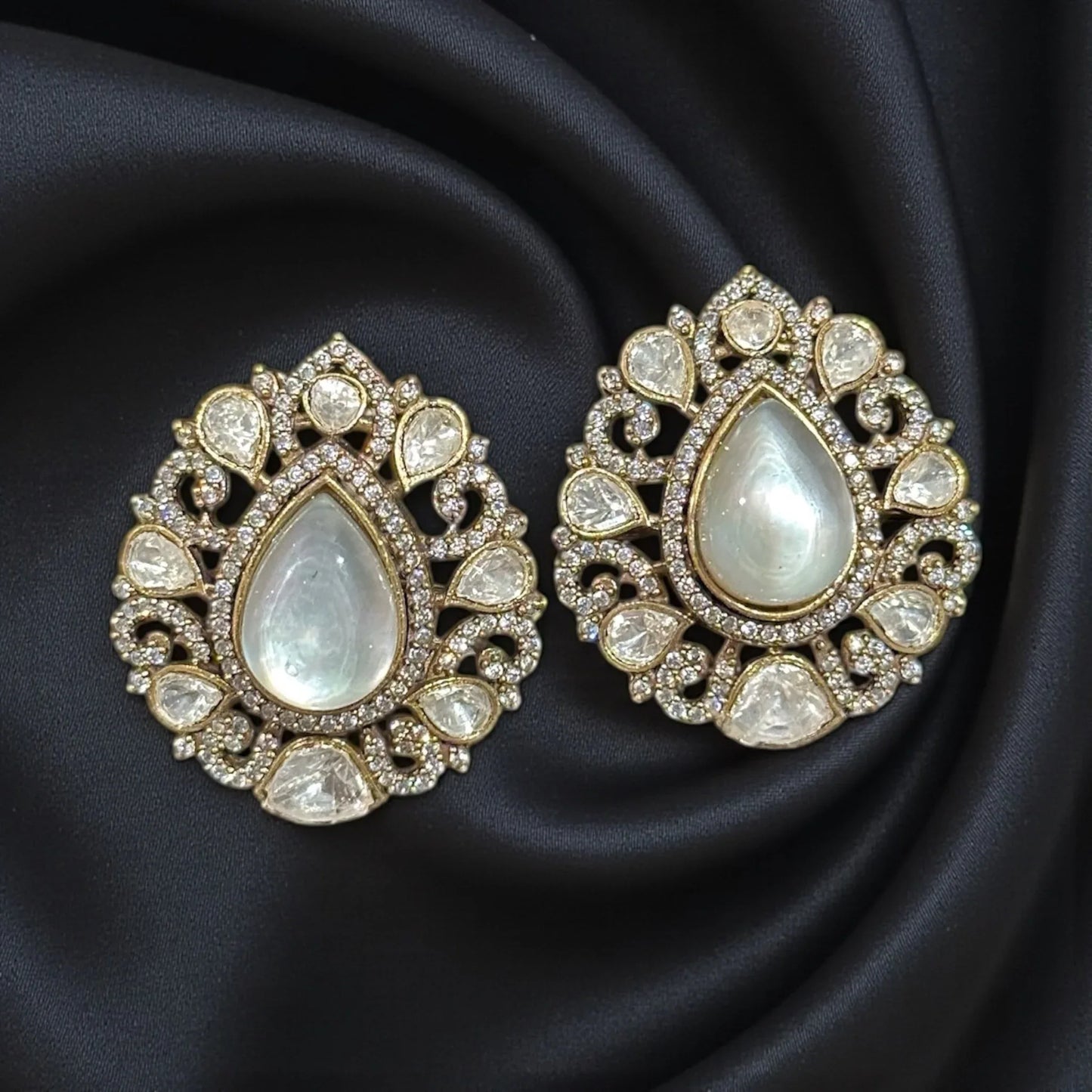 Gold-Tone Moonstone Drop Earrings – Regal Holiday Gift 2025 - BeautySutra by Shikha