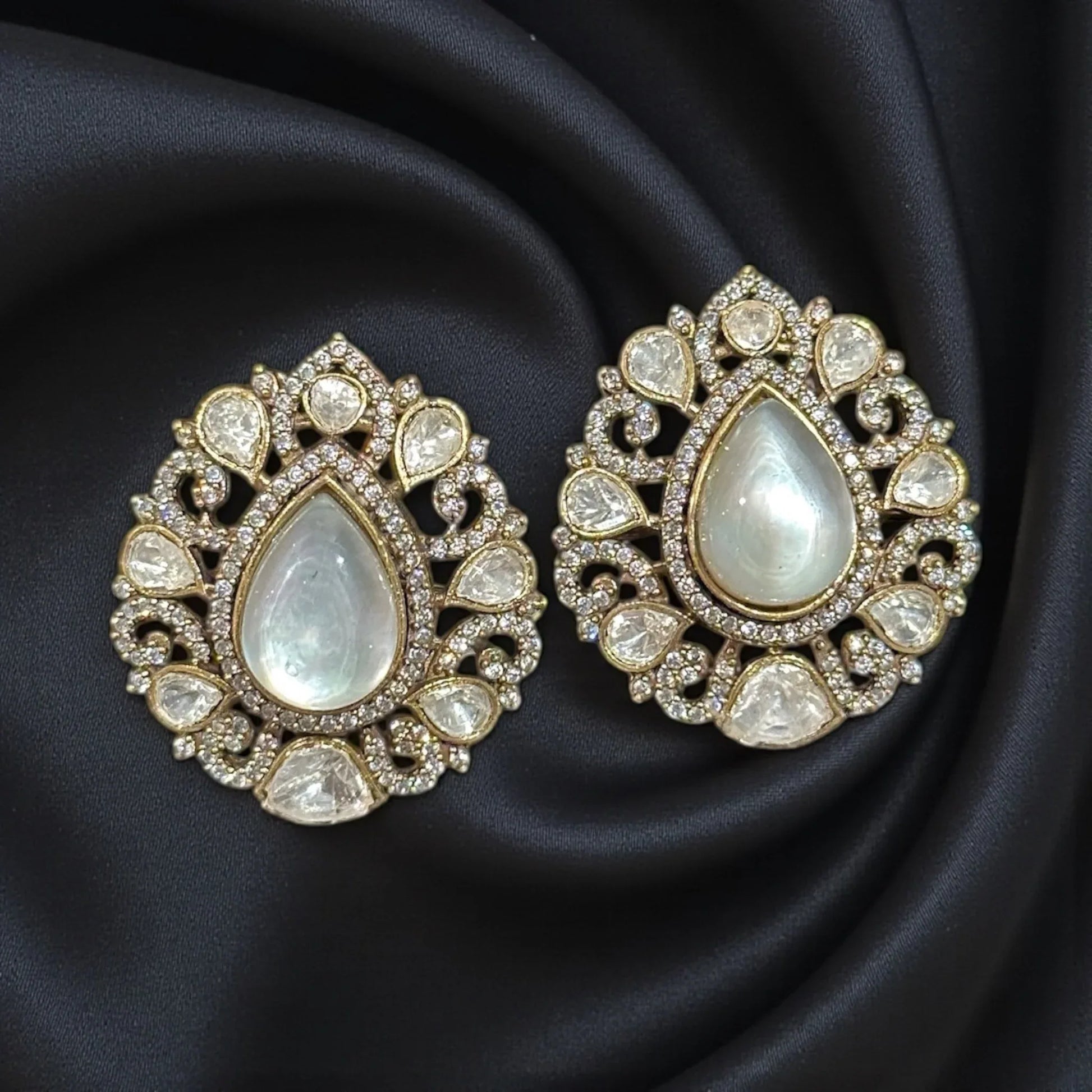 Gold-Tone Moonstone Drop Earrings – Regal Holiday Gift 2025 - BeautySutra by Shikha