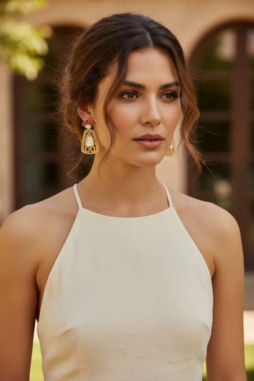 Gold-Tone Red Enamel Drop Earrings – Holiday Glam Gift 2025 - BeautySutra by Shikha