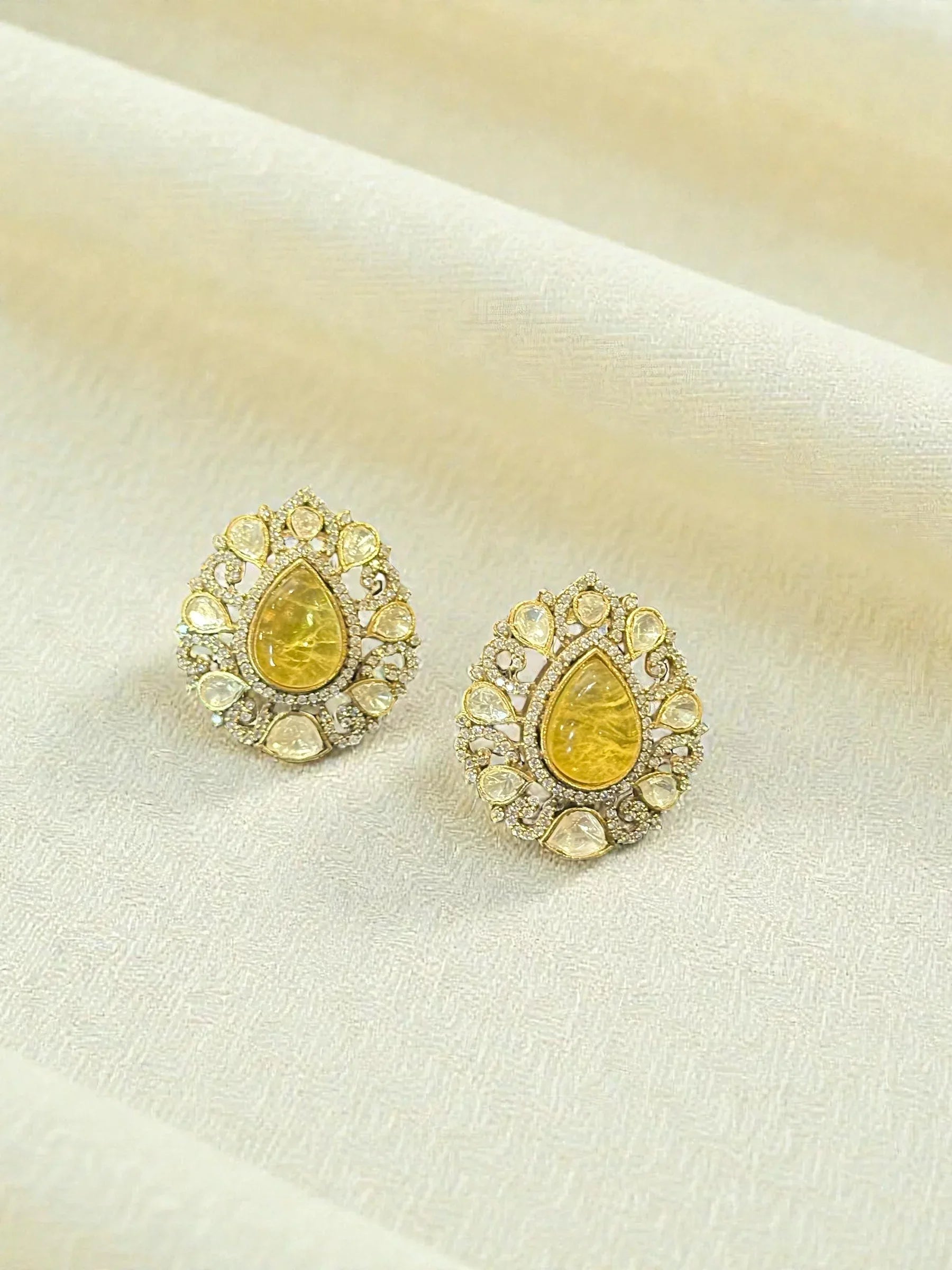 Gold Teardrop Earrings – Vintage Halo & Floral Sparkle - BeautySutra by Shikha