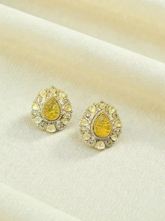 Gold Teardrop Earrings – Vintage Halo & Floral Sparkle