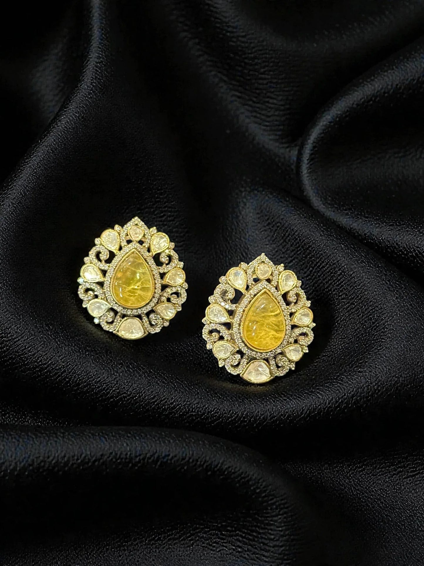 Gold Teardrop Earrings – Vintage Halo & Floral Sparkle - BeautySutra by Shikha