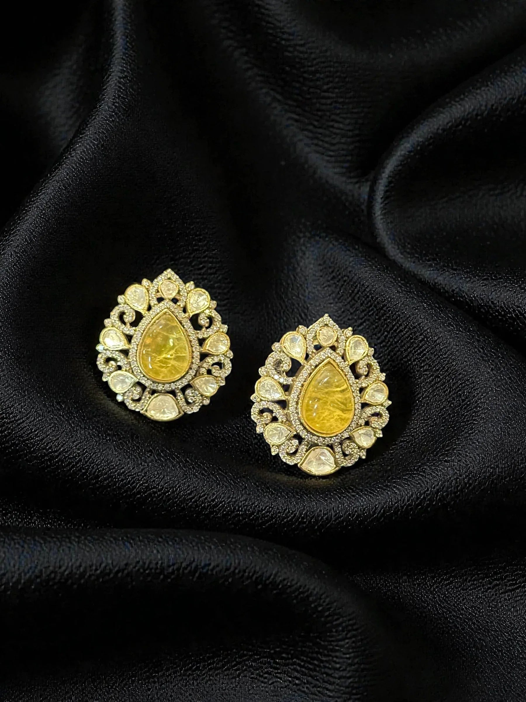 Gold Teardrop Earrings – Vintage Halo & Floral Sparkle - BeautySutra by Shikha