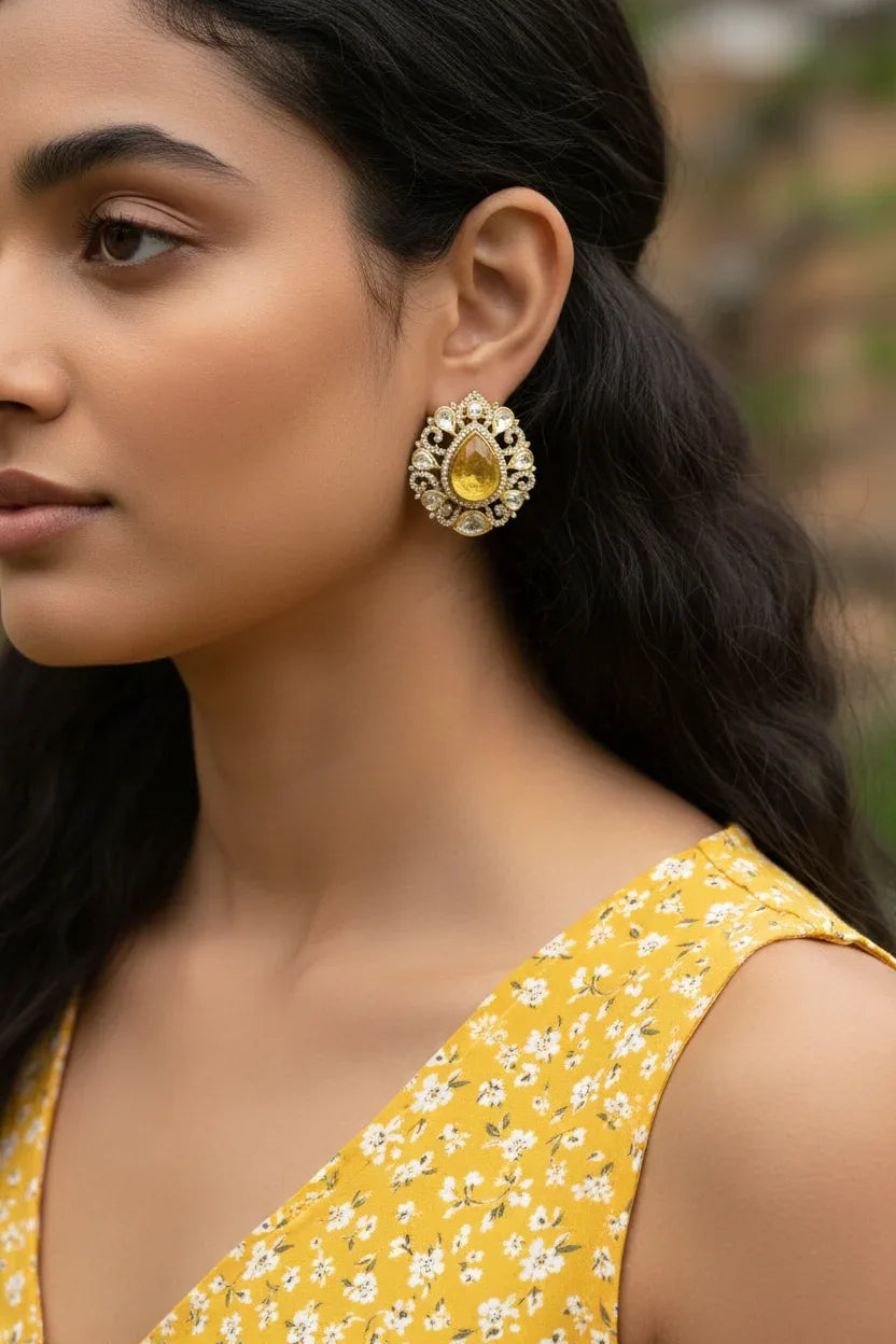 Gold Teardrop Earrings – Vintage Halo & Floral Sparkle - BeautySutra by Shikha