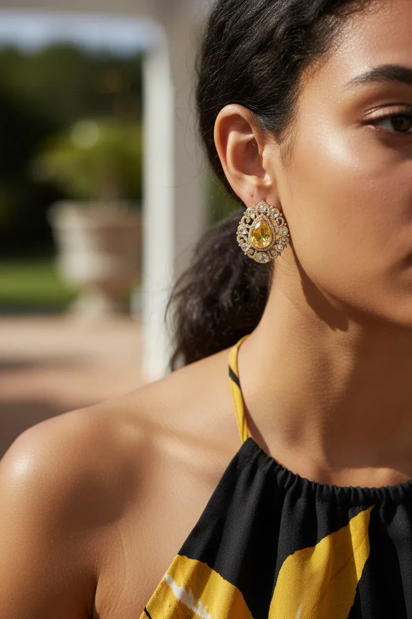 Gold Teardrop Earrings – Vintage Halo & Floral Sparkle - BeautySutra by Shikha