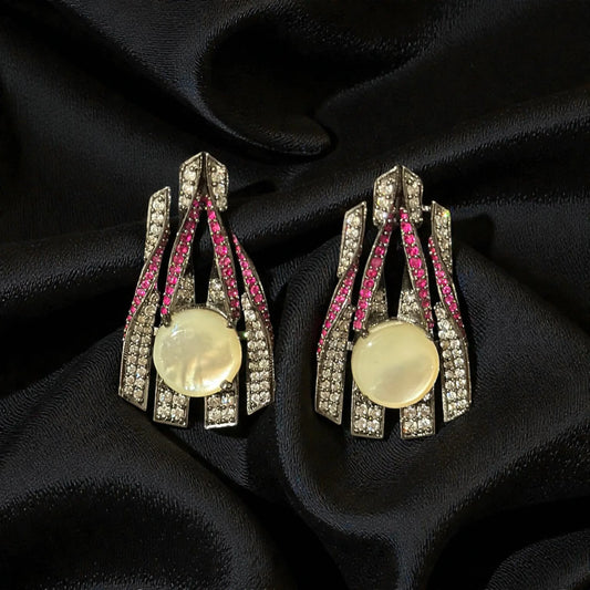 Mother‑of‑Pearl & Pink Pavé Sparkle Earring