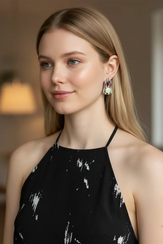 Mother‑of‑Pearl & Pink Pavé Sparkle Earring