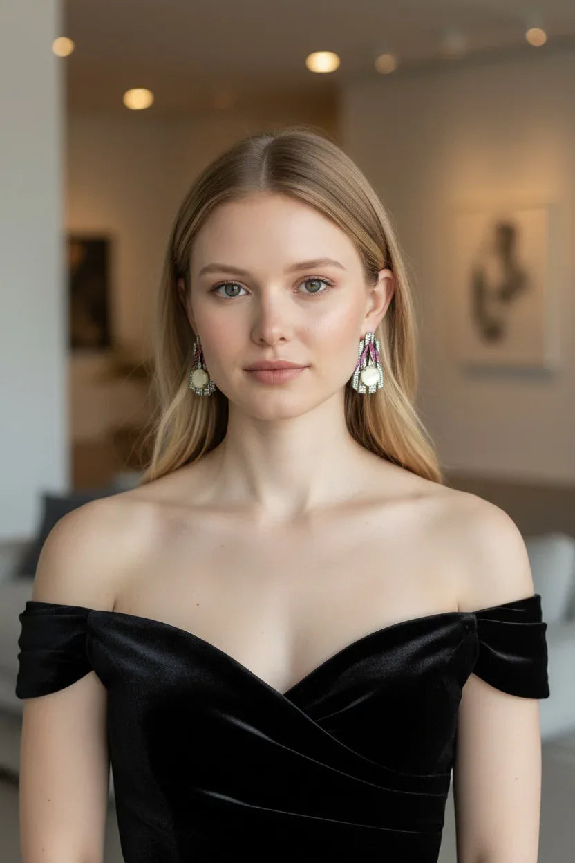 Mother‑of‑Pearl & Pink Pavé Sparkle Earring - BeautySutra by Shikha